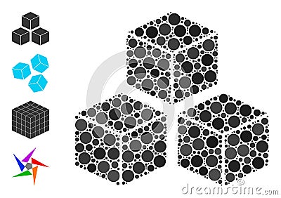 Dotted Cubes Mosaic of Round Dots and Other Icons Vector Illustration