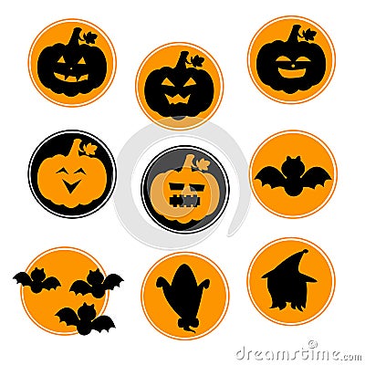 Circle Orange Black Halloween symbols Stock Photo