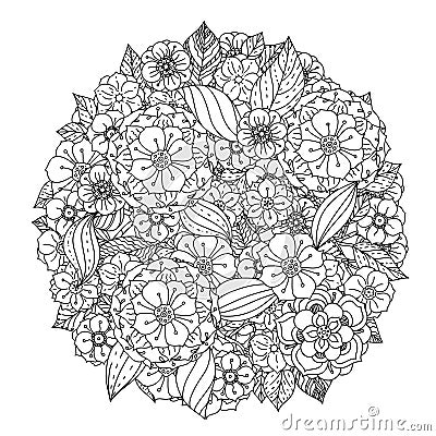 Circle orient floral black and white Vector Illustration