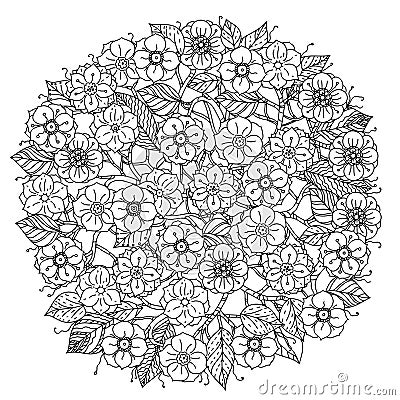 Circle orient floral black and white Vector Illustration