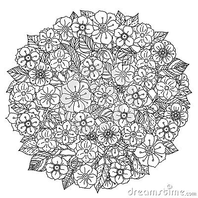 Circle orient floral black and white Vector Illustration