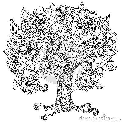 Circle orient floral black and white Vector Illustration