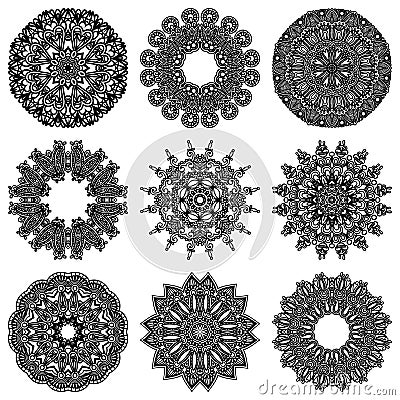 Circle ornament set, ornamental round lace Vector Illustration