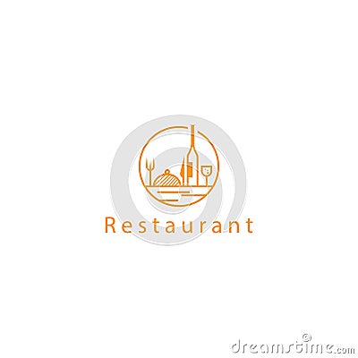 Circle outline restaurant logo vector design, food, drink Vector Illustration