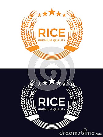 Circle paddy rice and five star and rice Premium quality text logo sign vector design Vector Illustration