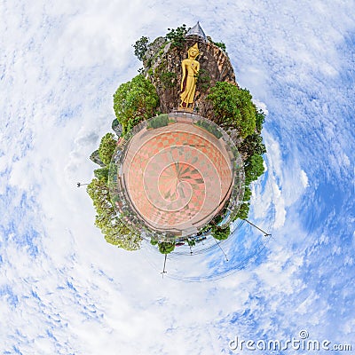 Circle Panorama golden statue Stone mountain Stock Photo