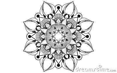 Circle pattern petal flower of mandala with black and white,Vector floral mandala relaxation patterns unique design with white Vector Illustration