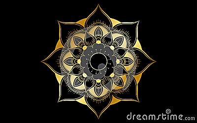 Circle pattern petal flower of mandala with gold color,Vector floral mandala patterns unique design with black background,Hand dra Vector Illustration
