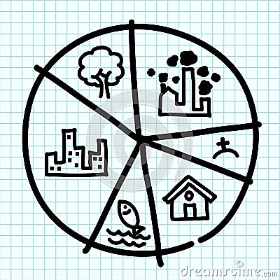 Circle percentage of city. Vector Illustration