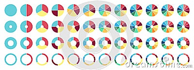 Circle pie chart. 2,3,4,5,6,7,8,9,10,11,12 sections or steps. Flat process cycle. Progress sectors. Vector Illustration