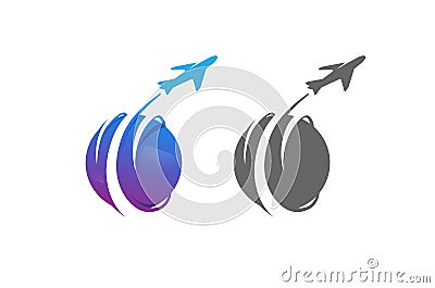 Circle Planet Travel Airplane Creative Design Logo Vector Illustration