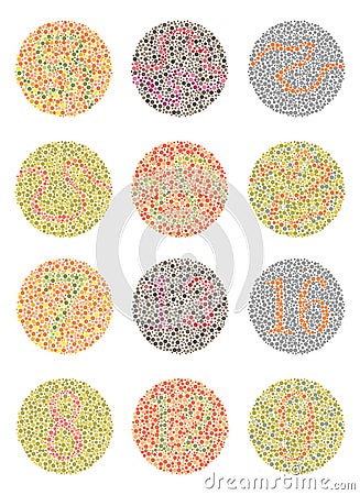 circle plate with numbers form blind color Ishihara test Stock Photo