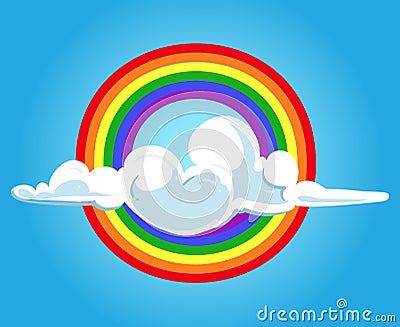 Circle rainbow and clouds blue sky Vector Illustration