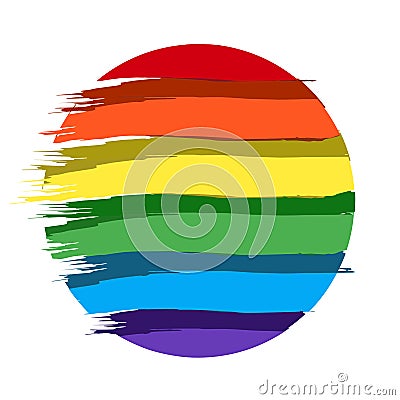 A circle with rainbow colored stripes paintbrush strokes. Isolated illustration for cover, flag, clothes design, etc. Cartoon Illustration
