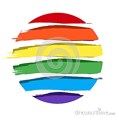 A circle with rainbow colored stripes paintbrush strokes. Isolated vector illustration for cover, flag, clothes design, etc. Cartoon Illustration