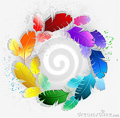 Circle of rainbow feathers Vector Illustration