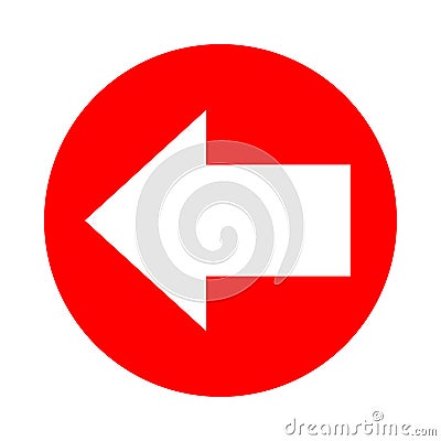 Circle red with white arrow pointing left for icon isolated on white, circle with arrow for button interface app, arrow sign of Vector Illustration