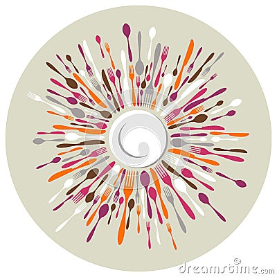 Circle restaurant background with cutlery colors Vector Illustration