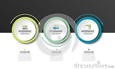 Circle, round chart, scheme, timeline, infographic, numbered template, option template. 3 steps. Vector Illustration