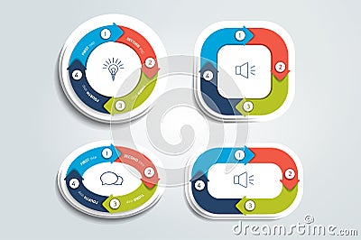 Circle, round divided in four parts arrows. Template, scheme, diagram, chart, graph, presentation. Vector Illustration