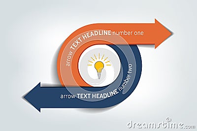 Circle, round divided in two arrows. Template, scheme, diagram, chart, graph, presentation. Vector Illustration