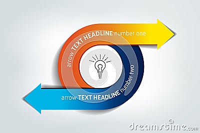 Circle, round divided in two arrows. Template, scheme, diagram, chart, graph, presentation Vector Illustration