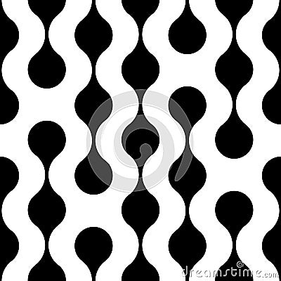 Circle seamless pattern. Repeating black dot on white background. Repeated metaball wallpaper. Abstract design for tech print. Mod Cartoon Illustration