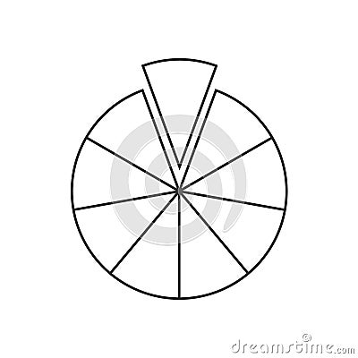 Circle segmented into 9 sections. Pie or pizza shape cut in nine equal parts in outline style. Round statistics chart Vector Illustration