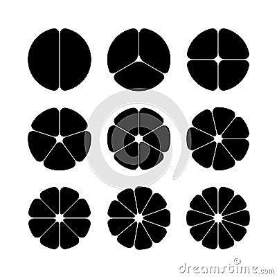 Circle segments set. Black with rounded corners. Vector Illustration