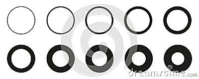 Circle set from thin to thick line, set of geometric shapes form, circle icons collection, different version - vector Vector Illustration