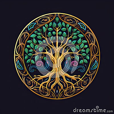 Circle shape ancient tree of Life logo Stock Photo