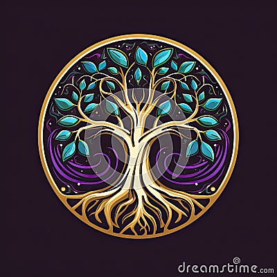 Circle shape ancient tree of Life logo Stock Photo