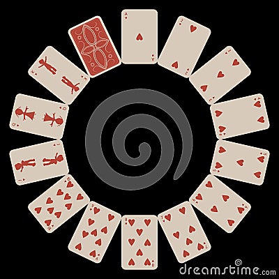 Circle shape hearts playing cards on black Vector Illustration