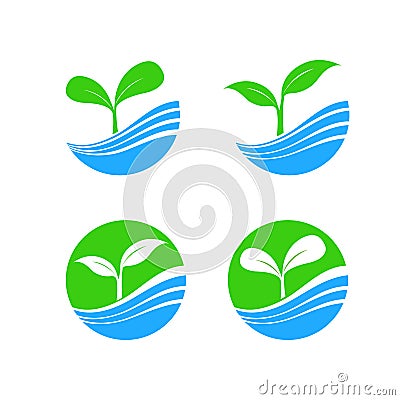 Circle shape logo element with nature plant and water concept, h Vector Illustration