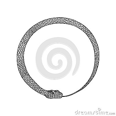 Circle snake in Vintage style. Serpent cobra or python or poisonous viper. Engraved hand drawn old reptile sketch for Vector Illustration