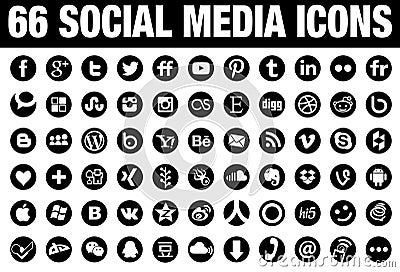 66 Circle Social Media Icons black Vector Illustration