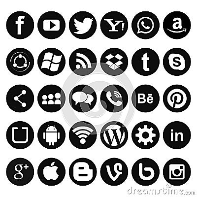 Circle Social Media Icons black vector illustration poster template Editorial Stock Photo