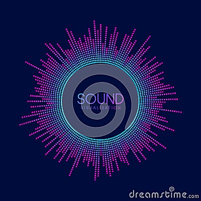 Circle sound wave visualisation. Pixel music player equaliser. Radial audio signal or vibration element. Voice Vector Illustration