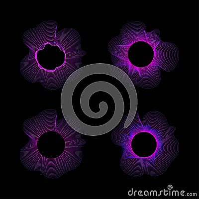 Circle of sound waves. Neon round music sound wave for equalizer. Radial sound wave curve with light particles. Clipart Vector Illustration