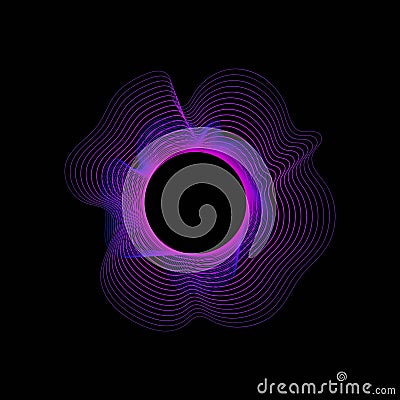 Circle of sound waves. Neon round music sound wave for equalizer. Radial sound wave curve with light particles. Clipart Vector Illustration