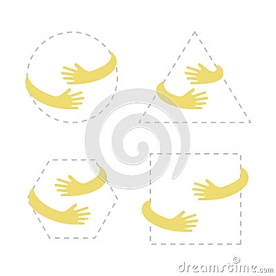 Geometric shapes with hand embrace. Logo with hug. Vector illustration Vector Illustration