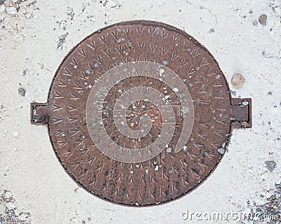 Circle steel manhole cover Stock Photo