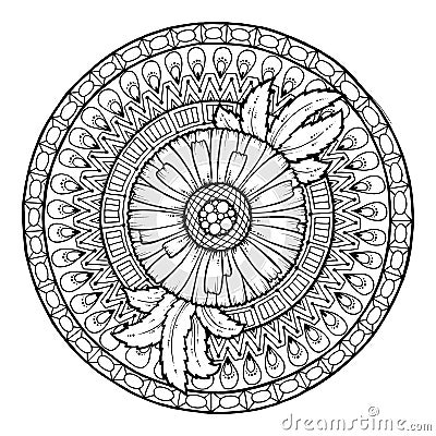 Circle summer doodle floral mandala. Vector Illustration