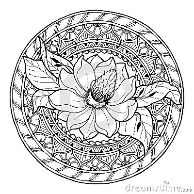 Circle summer doodle floral mandala. Vector Illustration