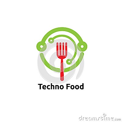 Circle techno food logo vector concept, icon, element, and template for company Vector Illustration