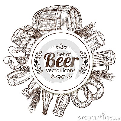 Circle template with beer icons Vector Illustration