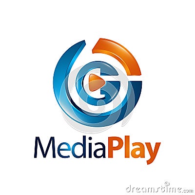 Circle three dimensional media play logo concept design Vector Illustration