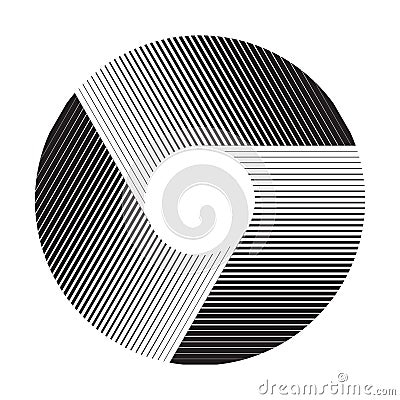 Circle with three segments. Abstract art geomety lines background. Dynamic spiral icon or logo Vector Illustration