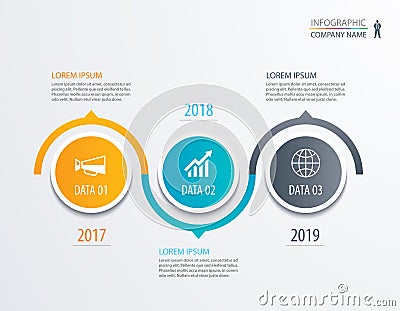 3 circle timeline infographic template business concept background. Vector can be used for workflow layout, diagram, number step Vector Illustration