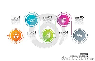 5 circle timeline infographic template business concept background. Vector can be used for workflow layout, diagram, number step Vector Illustration